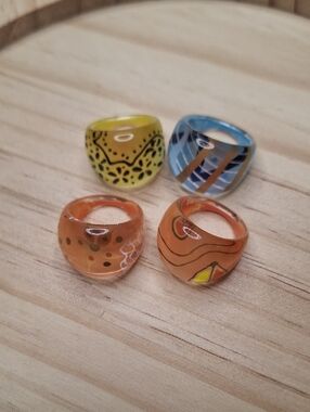 Glossy Resin Chunky Pink Blue Yellow Rings
